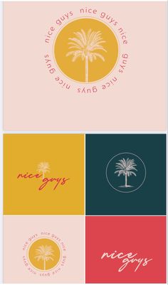 four different logos with palm trees in the middle and one that says nice days on it