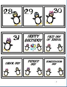 penguin birthday cards with penguins and numbers