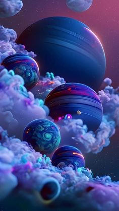 an image of planets in the sky with clouds