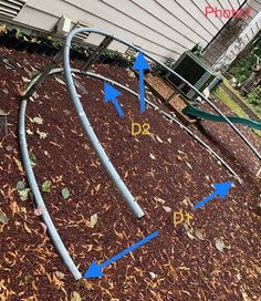 the garden hose is attached to the ground by two blue arrows pointing in opposite directions