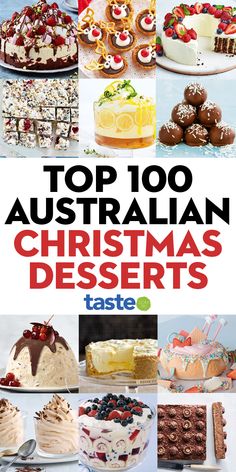 the cover of top 100 australian christmas desserts by tastee, including cakes and pies