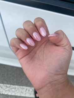 Nails For Hoco Pink Dress, Light Pink Nails For Hoco, Hoco Nails Pink Dress, Aura Nails Light Pink, Light Pink Shiny Nails, Light Pink French Tip With Chrome, Light Pink Crome Nails Ideas, Light Pink Chrome Acrylic Nails, Bubble Gum Chrome Nails