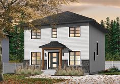 this is an artist's rendering of a two - story house in the woods