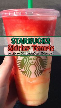 someone holding up a starbucks drink in front of their face with the words starbucks's shiffley temple on it