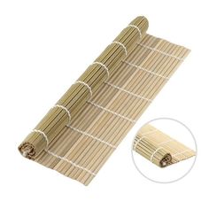 the bamboo mat is rolled up and ready to be used as a table top decoration