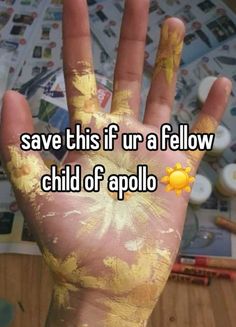 someone is holding their hand up to say save this if ura fellow child of apolo