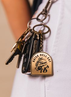 there is a keychain with several keys attached to it