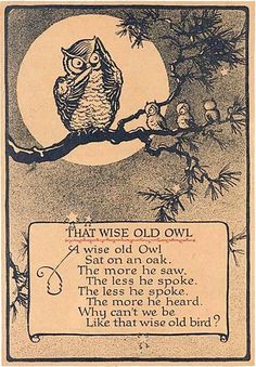 an old owl sitting on top of a tree branch in front of a full moon