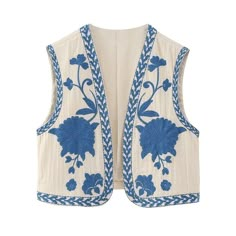 Vintage-inspired embroidered vest with a touch of indie folk style for a unique and fashionable look. Perfect for summer, providing a lightweight and breezy layer to complete your outfit. Features a beautiful floral pattern that adds a touch of femininity and charm. Made from high-quality polyester material, ensuring durability and comfort. No stuffing for a lightweight and relaxed fit. V-neck collar and short length create a stylish and flattering silhouette. Ideal for casual outings, vacations Vest Jacket Outfit, Y2k Cardigan, Dirndl Outfit, Short Coats, Flower Cardigan, Waistcoat Woman, Embroidered Vest, Streetwear Chic, Floral Vests