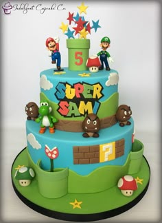 Super Mario Cake And Cupcakes, Mario And Yoshi Cake, Birthday Cakes For 6 Year Boy, Mario Cake Buttercream