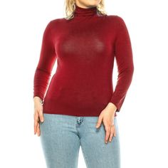 Women's Plus Size Casual Fitted Long Sleeve Solid Turtleneck Sweater Tops Shirts, This classic mock turtleneck shirt is a basic essential that everyone needs in their wardrobe. Anyone can look classy and chic in this everyday basic. Its high quality and affordable price makes it perfect for any lifestyle. Size Chart(Inches) / MSW013861XL => Chest: 43-44/ Shoulder: 19/ Sleeve: 23/ Length: 30 2XL => Chest: 45-46/ Shoulder: 19.5/ Sleeve: 23.5/ Length: 30.5 3XL => Chest: 47-48/ Shoulder: 20/ Sleeve: Basic Plain Tops For Fall, Basic Stretch Sweater For Fall, Red Turtleneck Top For Layering, Red Fitted Turtleneck Top, Basic Solid Sweater For Winter, Basic Solid Color Winter Sweater, Basic Fall Sweater, Trendy Plain Winter Tops, Solid Stretch Turtleneck For Fall