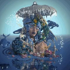 a digital painting of a woman's face surrounded by water