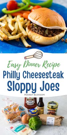 an easy dinner recipe for phily cheesesteak sloppy joes with the title overlay