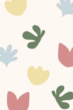 an abstract pattern with leaves and hearts on a white background in pastel colors, perfect for wallpaper or fabric