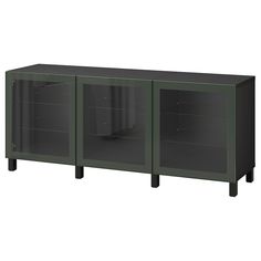 a black and green cabinet with two doors on one side and three drawers on the other