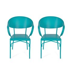 two blue chairs sitting next to each other