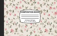 the composition book is made up of floral fabric and has a blank label on it