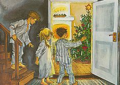 an image of children opening the door to christmas tree