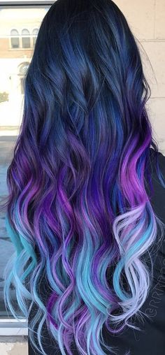 Blue And Purple Hair, Hair Colorful, Blue Ombre Hair, Hair Dyed, Galaxy Hair