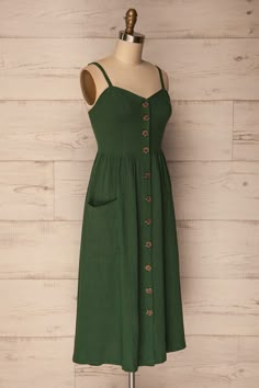 Pembroke Moss Dark Green A-line Midi Dress | La Petite Garçonne Olive Green Sundress, Dark Green Casual Dress, Future Wardrobe, Summer Clothing, Mode Inspiration, Outfits Casuales, Clothes Ideas, Sweater Weather