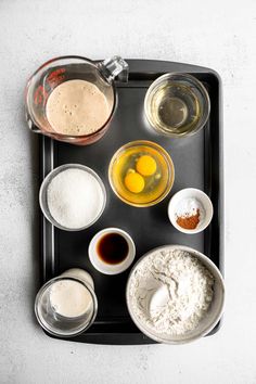 an overhead view of various ingredients on a tray