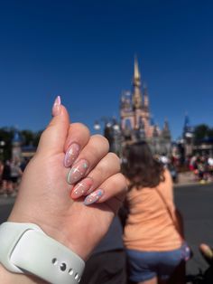 Oval Pastel Nails, Disney Tinkerbell Nails, Almond Shape Disney Nails, Wanda Vision Nails, Disney Nail Ideas Acrylic, Nail Inspo Disney, Disney Inspired Nails Simple, Princess Nails Acrylic, Pastel Disney Nails