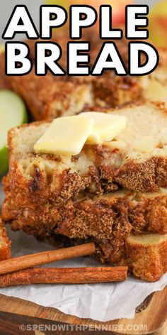 an apple bread with butter and cinnamon on top