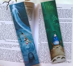 two bookmarks with images of cartoon characters on them