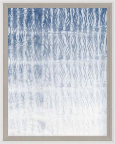 an abstract painting in blue and white with lines drawn on the ground, including one line