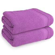 two purple towels stacked on top of each other