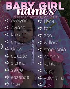 the baby girl names list is shown in pink