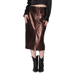 About The Brand: Energetic, Eclectic, And Edgy. Glynice Leather Midi Skirt In Bronze Button Fly Front Closure Shell: 100% Leather Lining: 100% Polyester Clean By Leather Expert Imported Flared Skater Skirt, Leather Midi Skirt, Skirts Midi High Waisted, Womens Basic, Flowy Dress, Skirts With Pockets, Metallic Leather, Flare Skirt, Fashion Forward