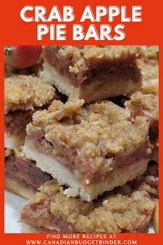 cranberry apple pie bars stacked on top of each other with text overlay