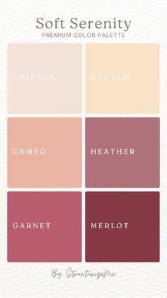 the color scheme for soft serenity is shown in shades of pink, red and peach