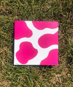 a pink and white square sitting in the grass