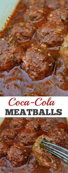 two pictures side by side with meatballs in sauce