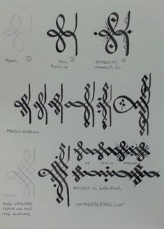 several different types of calligraphy written in cursive writing, including letters and numbers