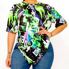 Nwt Fashion Nova It’s Lit Graffiti Top Size Medium.Multi Color Designgreen Black White Trendy Green Stretch T-shirt, Trendy Green T-shirt With Graffiti Print, Green Trendy Top With Graphic Print, Green Crew Neck Top For Night Out, Stretch Green Printed T-shirt, Trendy Green Printed Top, Trendy Multicolor Tops For Night Out, Casual Black T-shirt For Night Out, Trendy Green Graffiti Print T-shirt