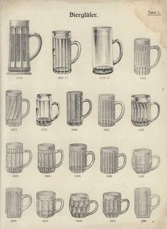 an old print shows different types of beer mugs