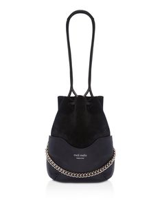 Hetty Velvet & Leather Bucket Bag - Black - meli melo Shoulder bags Leather Bucket Bag, Leather Bucket, Leather Silver, Online Bags, Nappa Leather, Soft Black, Fashion Store, Calf Leather, Bucket Bag