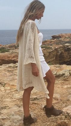 Ivory kimono / beach sweater / women's cardigan / loose | Etsy Summer Beige Knit Cover-up, Beige V-neck Sweater For Vacation, Casual Wrap Cardigan For Beach Cover-up, White V-neck Sweater For Beach, Oversized Summer Poncho For Layering, Oversized Poncho For Summer Layering, Beach V-neck Knit Cardigan, White Long Sleeve Cardigan For Beach Cover-up, Beach V-neck Knitted Cardigan