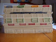 a stack of books sitting on top of a wooden table