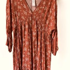 Nwt. Knee Length/Below Knee Length Lightweight Material Rust In Color Empire Waist Flowy Orange Maxi Dress For Fall, Flowy Orange Boho Dress For Spring, Flowy Orange Fall Dress, Casual Orange Long Sleeve Boho Dress, Fall Orange Maxi Dress For Brunch, Orange Maxi Dress For Fall Brunch, Orange Beach Dress For Fall, Orange Dress For Brunch In Fall, Flowy Orange Boho Dress