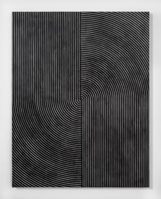 an abstract black and white painting with lines