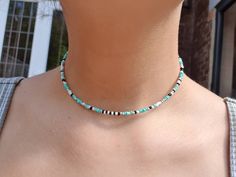 Turquoise seed bead choker | Etsy Turquoise Choker Necklace With Colorful Beads, Seed Bead Blue Necklace, Handmade Blue Turquoise Choker Necklace, Casual Blue Beaded Choker, Turquoise Seed Bead Necklace, Diy Friendship Bracelets Tutorial, Turquoise Choker, Friendship Bracelets Tutorial, Crystal Choker