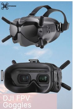 an advertisement for the dji fpv goggles is shown in two different views