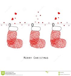 three fingerprints hanging on a clothes line with hearts and the word merry christmas