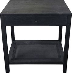 a black end table with one drawer on the bottom and an open shelf below it