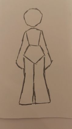 a drawing of a person standing in front of a white wall with a black outline on it