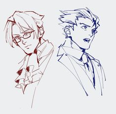 two anime characters are drawn in red and blue ink